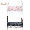 TALOS Dollhouse Bed European Style Accessories Metal Mini Double Bed Props Supplies for Room Scene