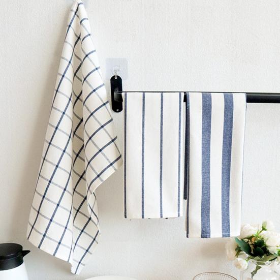 Kitchen Dish Towel Absorbent Quick Drying Tea Towel Blue Grid Striped Lint-Free Reusable Wipe Towel for Tableware Glassware Cookware