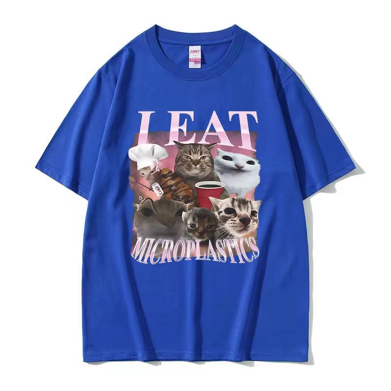 I Eat Microplastics Funny Cat Meme T Shirt Unisex Women Aesthetic Clothing Short Sleeve Tshirts Retro High Quality Cotton Tshirt
