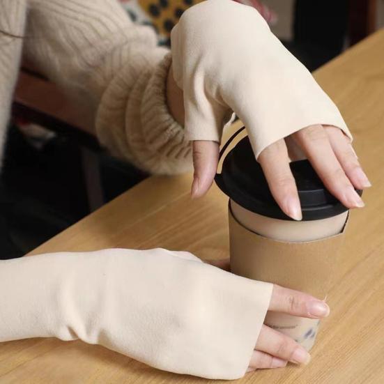 Winter Fingerless Gloves Open Thermal Mittens with Thumb Holes Warm Half-Finger Gloves for Women Men Typing Texting Writing