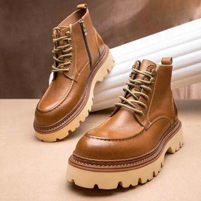 Martin Boots Men'S Genuine Leather Men'S Boots Trendy British Retro High-Top Leather Shoes Breathable Cowhide Platform Tooling Boots