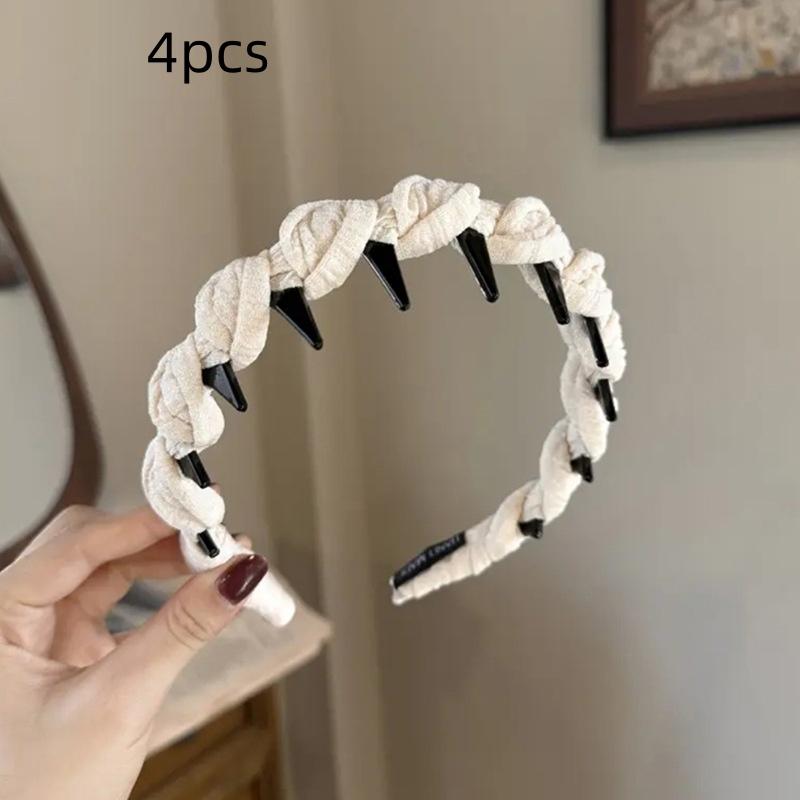 4 Stück Neue Süße Stoff-Haarreifen mit Zähnchen Rutschfest für Damen Haarspange Ornament Stirnband Haarreif Haarband