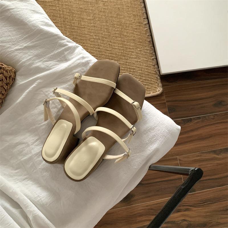 

French thick heel with skirt wide fat feet thin strap open-toed slippers women s summer wear is not tired of high-heeled cool slippers 39