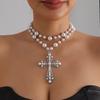 Dark Less Inlaid Pearl Necklace Ins Spice Girl Exaggerated Wind Cross Necklace