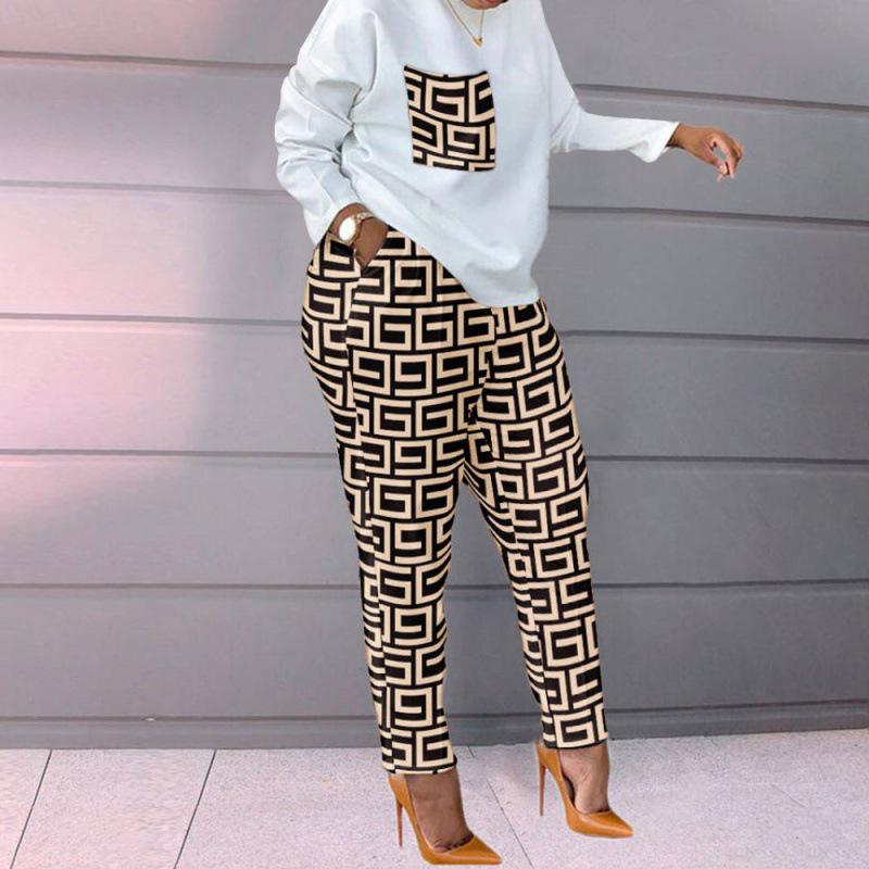 Women's Spring Fashion: European & American Print Long-Sleeve Oversized Casual Suit