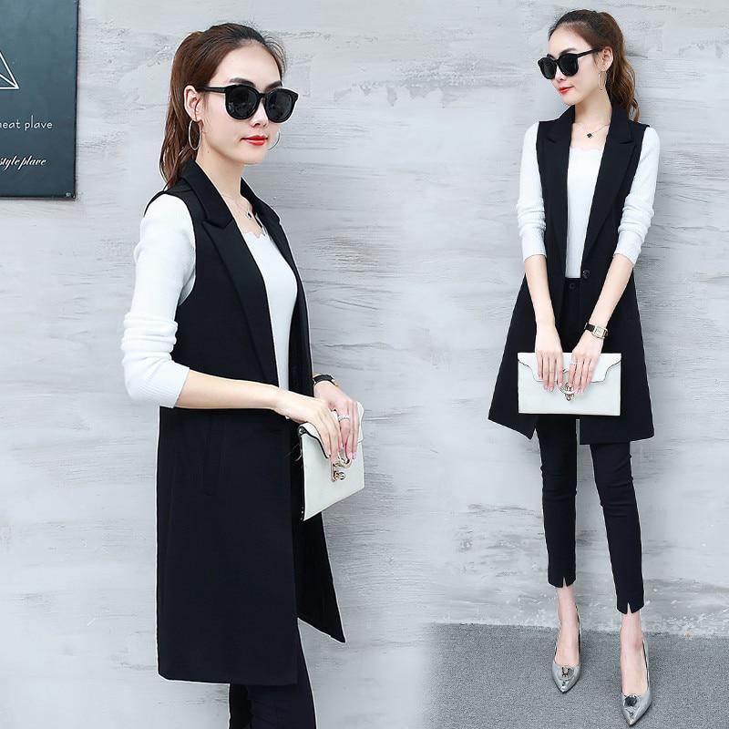 Elegante Anzug Weste Frauen Frühling Herbst Ärmellose Lange Weste Jacke Blazer Weste Mantel Frauen Weste
