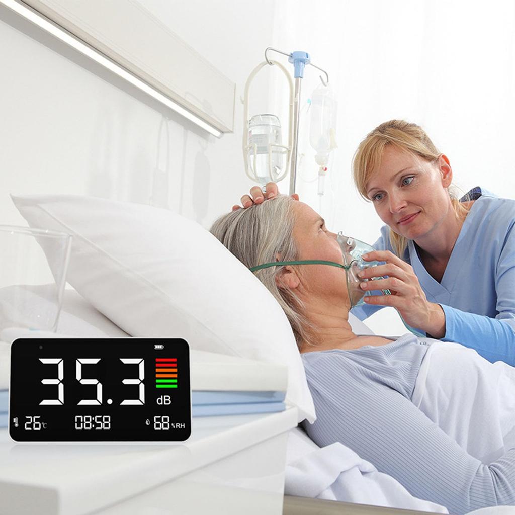 3-in-1 dB-Meter, 30-130dB Lärmpegelmesser LED-Anzeige Lärm Temperatur Hygrometer,