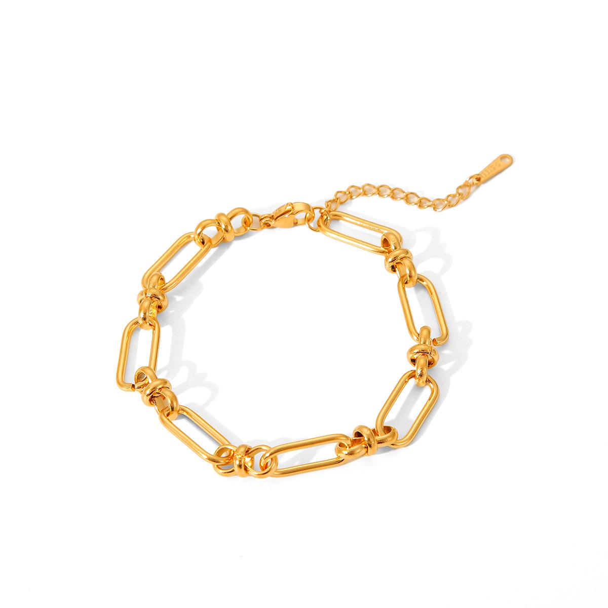 

Trendy Jewelry Wide Chain Cross Buckle Bracelet Vacuum Plated 18K Gold Stainless Steel Hand Jewelry