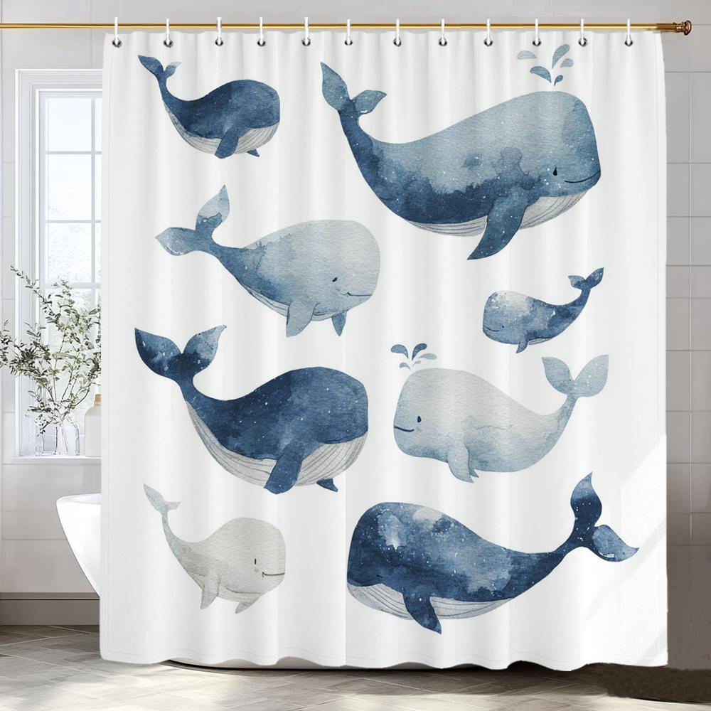 1pc Sea Turtle Print Waterproof Shower Curtain,Beach Coastal Ocean Turtle Starfish Partition Privacy Hanging Curtain with Hooks