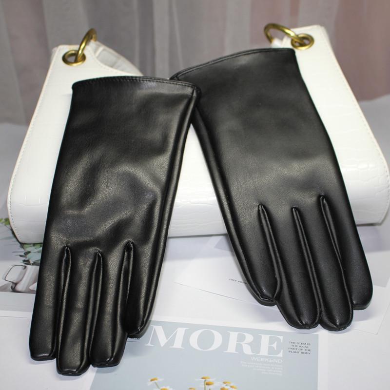 Leather Gloves Wind Color Men'S And Women'S Leather Pu Gloves Fleece Warm Windproof Solid Color Cycling Gloves