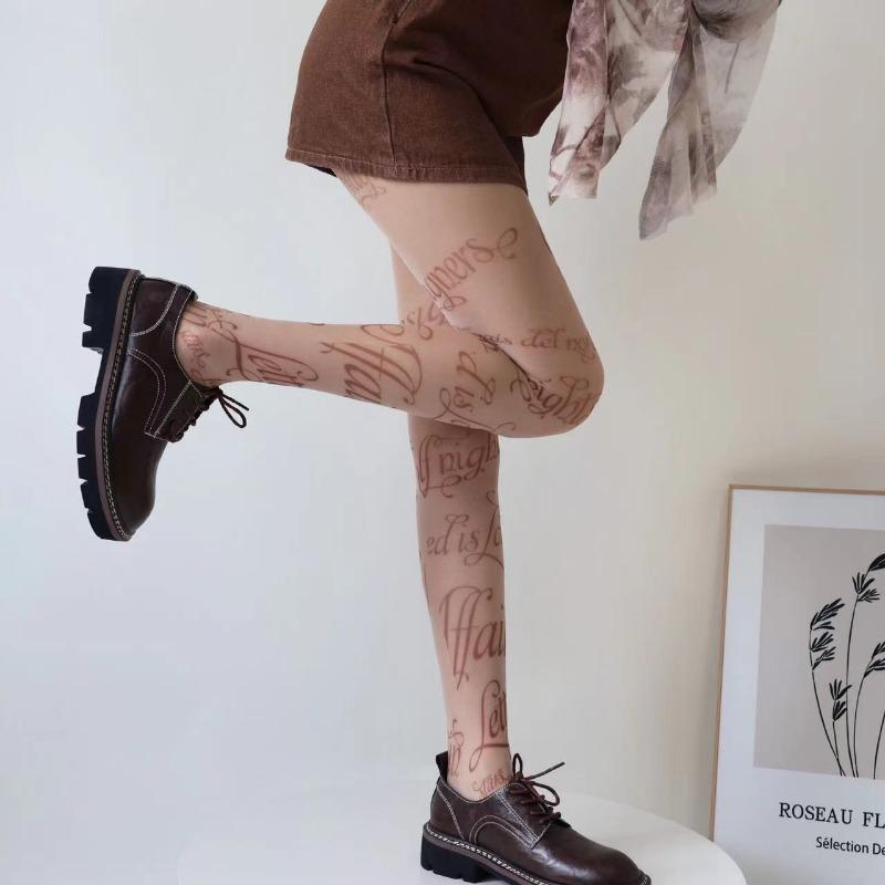 Sexy kvinner engelsk trykt strømper mørk punk sommerfugl hudfarge tatovering jumpsuit strømpebukser cosplay blonder fest fiskenett strømpebukser