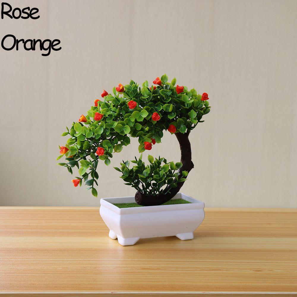 

PC Desktop Ornament Home Decor Rose Plastic Flowers Simulation Bonsai Fake Plants Artificial Potted оранжевый