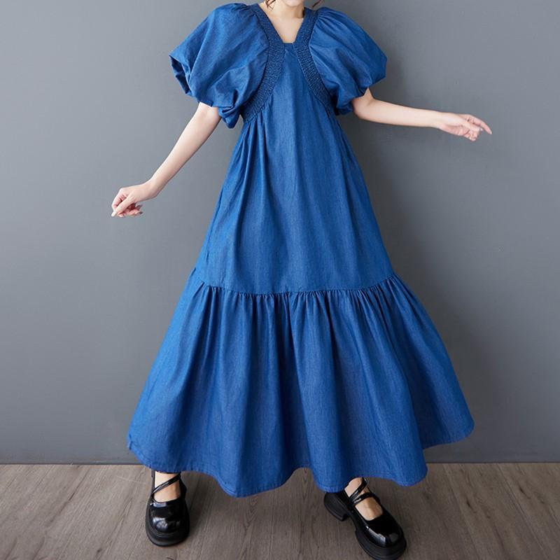 Short Sleeve Plus Size Denim Vintage New In Dresses for Women Casual Loose Long Summer Dress