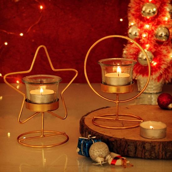Pack of 2 Christmas Tealight Candle Holders for Pillar Candles Tealight Table Decoration Indoor Outdoor Xmas Decor for Home Office Church Gift