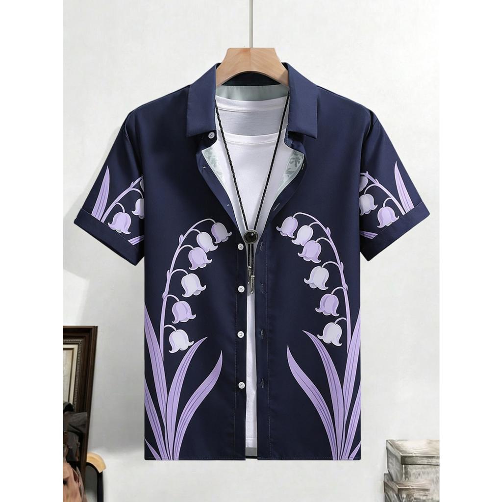 2026 Men's Fashion Simple Short Sleeve Shirt Natural Plant High Definition Printed Shirt Hawaiian Casual Social Clothing for Men