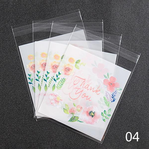 100Pcs Self-Adhesive Plastic Packaging Bags Thank You Cookie&Candy Bag Gift Bag Biscuit Baking Bag