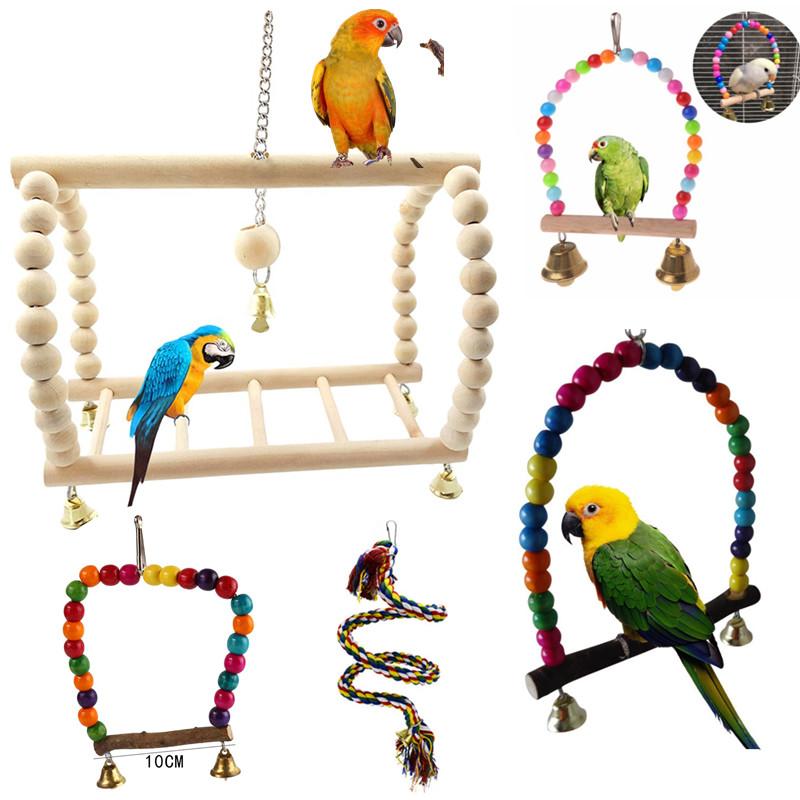 Bird Parrot Toys Wooden Hanging Swing Hammock Climbing Ladders Perches Toy Parakeet Cockatiels Bird Cage Supplies