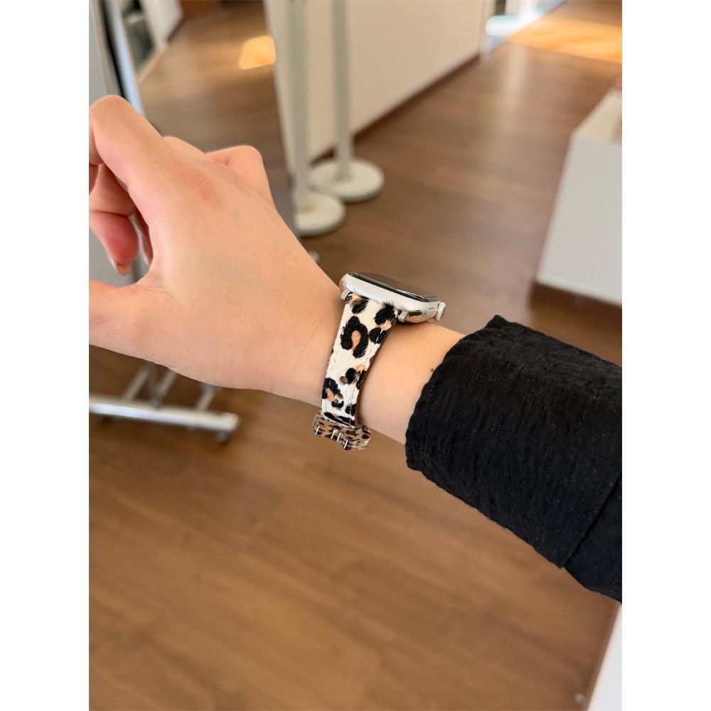 Leopard Print Genuine Leather Strap for Apple Watch, Fits Ultra 2, 49/46/45/42/40mm, Leather Wristband for iWatch Series 11 / 10 / 9 / 8 / 7 / 6/ 5/SE