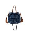 New Korean Style Crossbody Bags Fashiable and Versatile Denim Bucket Bag with Drawstring Casual and Simple Shoulder Bag