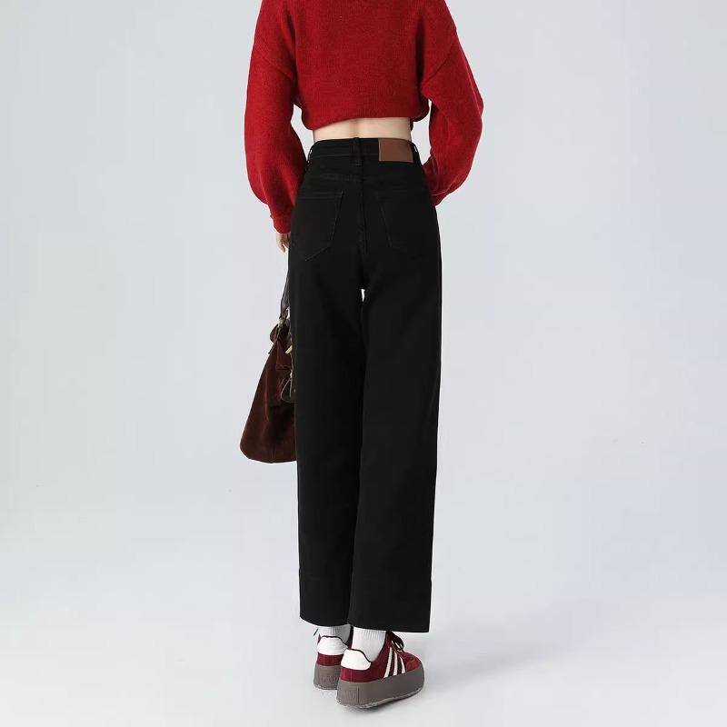 Straight jeans for women, new high-waisted spring and summer denim blue nine-point pipe baguette pants in autumn and winter