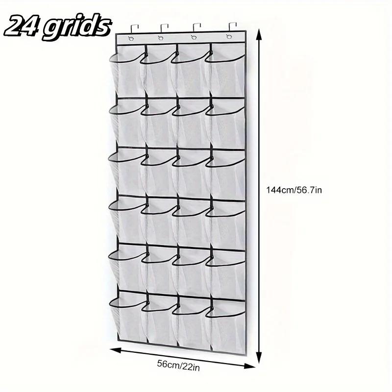 Clear Wall-Mounted Shoe Organizer 14/24 Pockets Transparent PVC Space Saving No Drill Hooks for Door Back Bathroom Closet