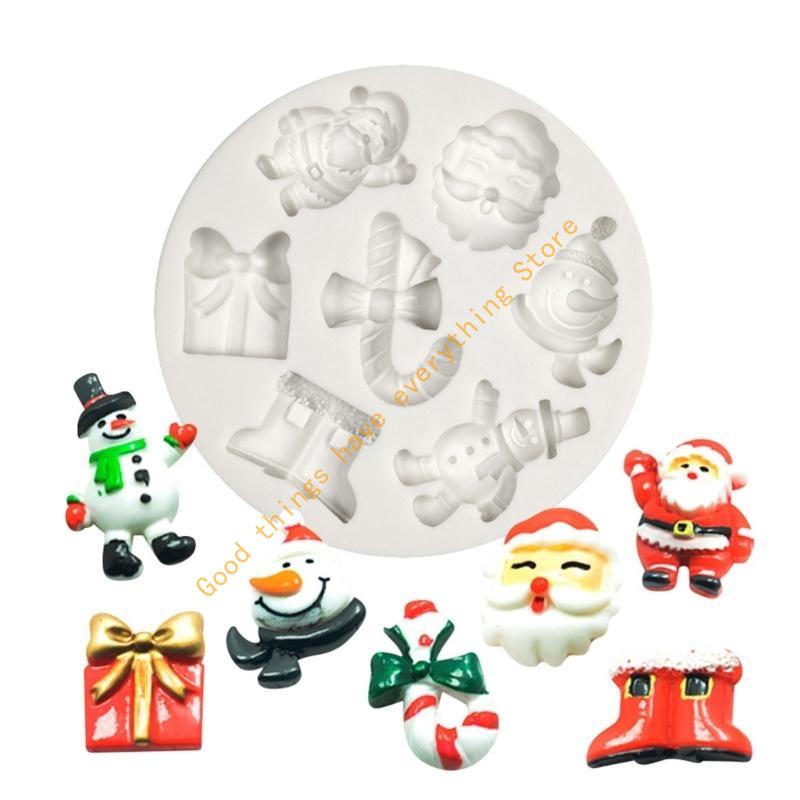 55KF Santa Snowmans Silicone Mold Fondant Mold DIY Christmas Ornaments Mold