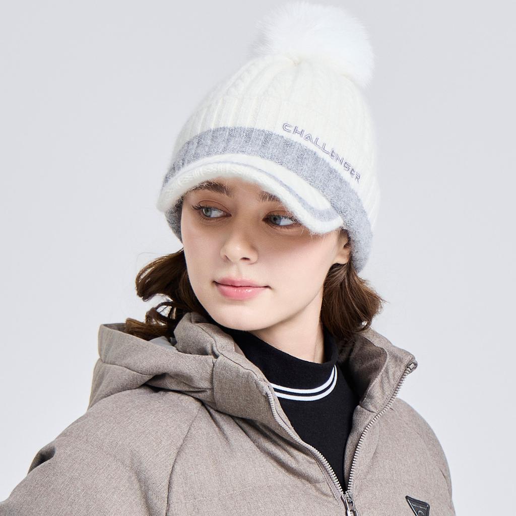 CHALLENGER Women'S Fox Fur Detachable Angora Knit Cap White