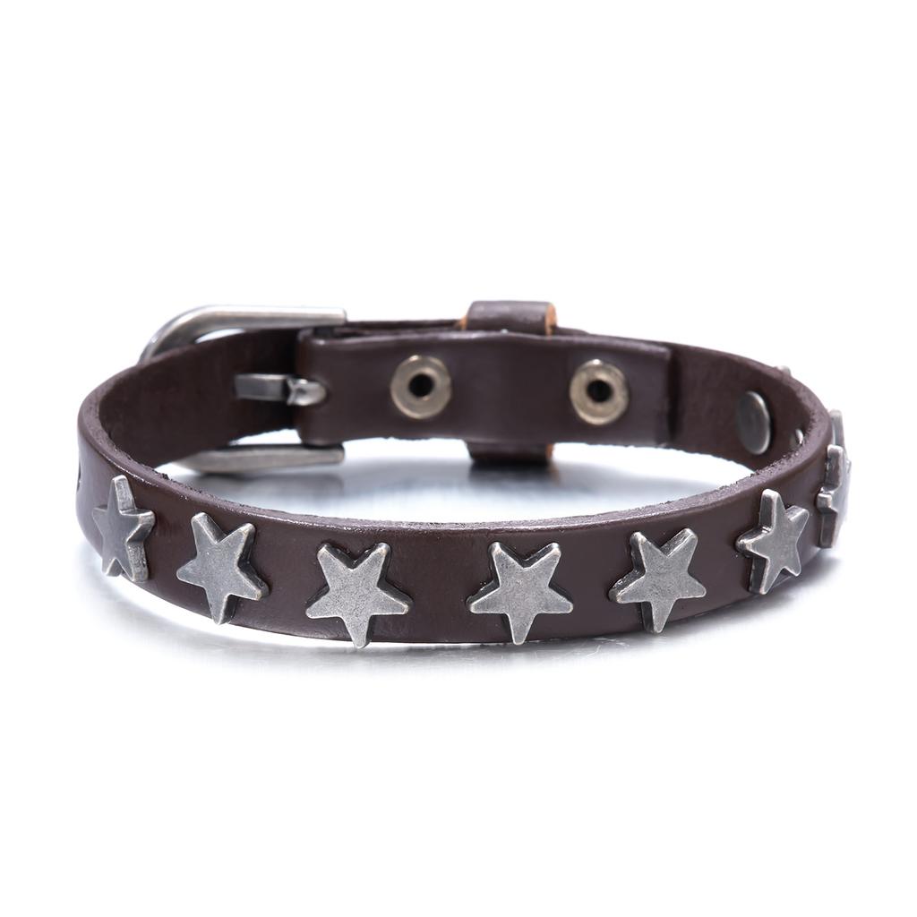 Punk Men's Leather Black Star Bracelet Star Weave Cuff Bangle Wristband Jewelry Party Fashion Gift 1pc
