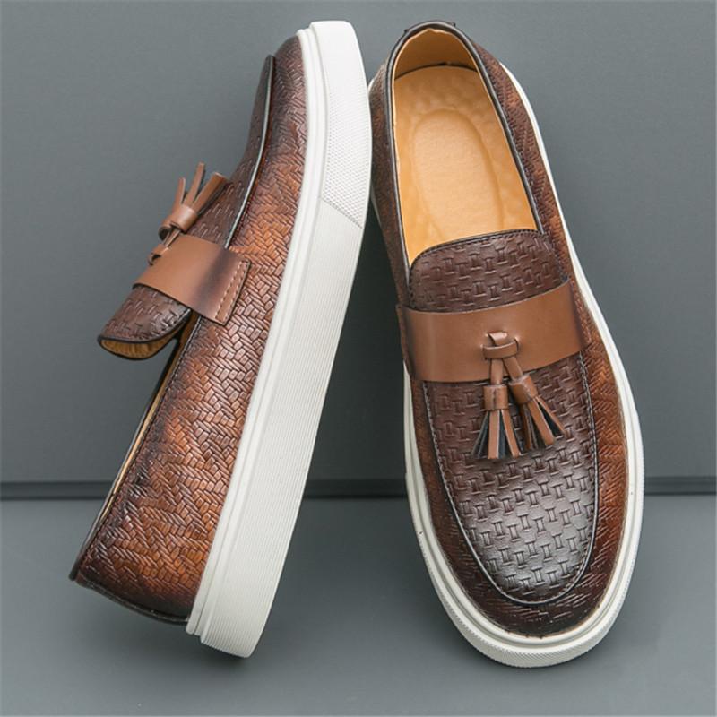 New Luxury Designer Men's Knit Pattern Tassels Loafter Leisure Platform Shoes Male Walking Dress Wedding Footwear Zapatos Hombre