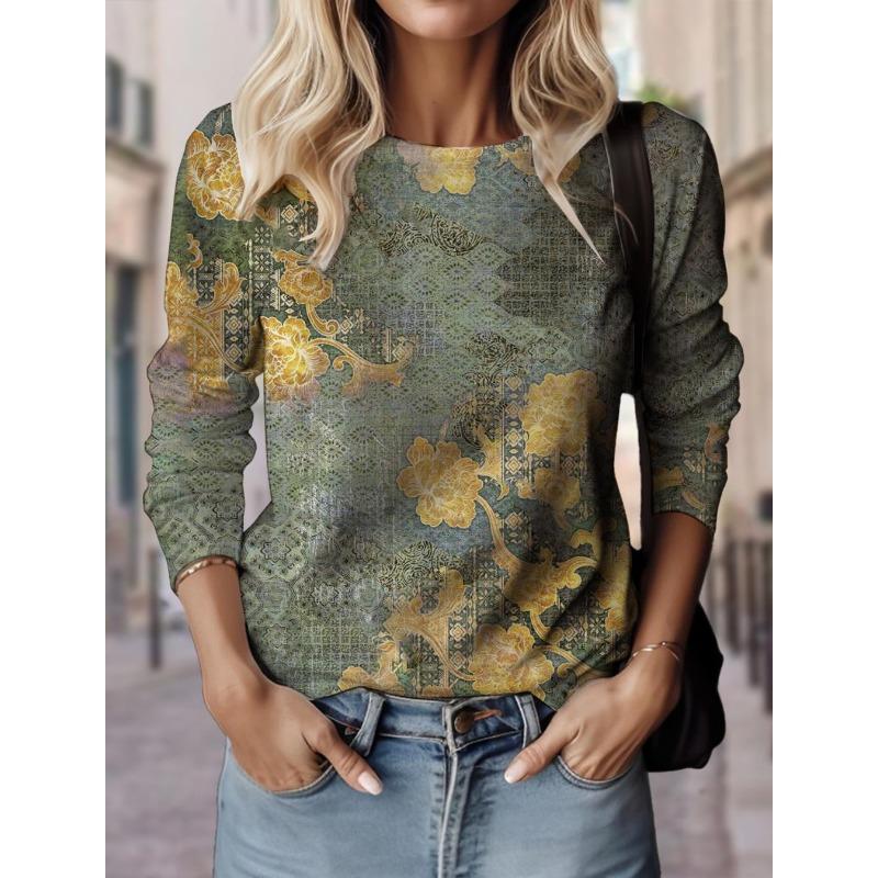 Autumn Fashion Women's Graphic Geometric Abstract O-Neck Long Sleeve T-Shirt Y2K Casual Tops Womens Clothing Harajuku Pullover