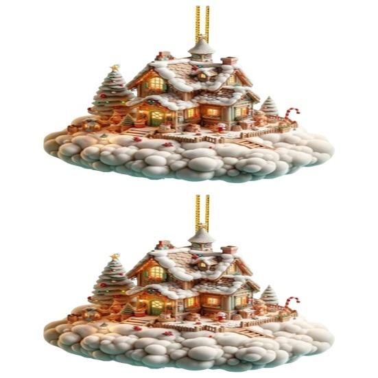 

Рождественский домик подвеска акриловый 2D плоский подвесной орнамент мини мультфильм рождественский домик украшение для каминной полки дерева автомобиля as the picture