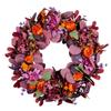 Artificial Fall Wreath With Orange Roses, Purple Hydrangeas, Leaves, 18-inch Front Door Decor