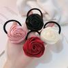 Hair Tie French Style Glossy Satin Rose Flower Decor Handcrafted 3D Petal Design Hair Rope Soft Smooth Fabric Hair Accessory