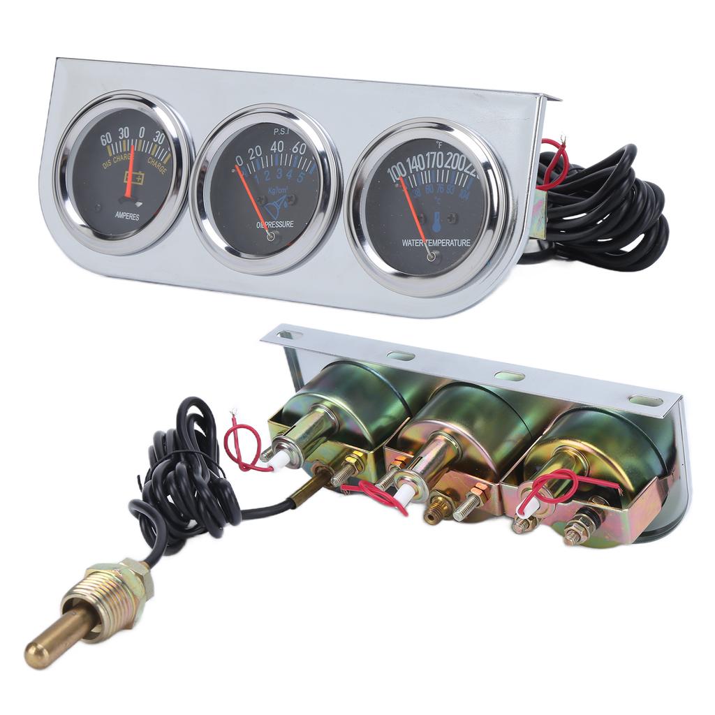 Zestaw 3 wskaźników 52 mmw?Miernik ciśnienia oleju i temperatury wody 1 AMP do pojazdów 12V