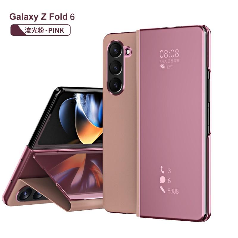 Galaxy Z Fold6 Flip Case With Stand Mirror Finish Full Coverage PC Cover Black Gold Purple Blue Rose