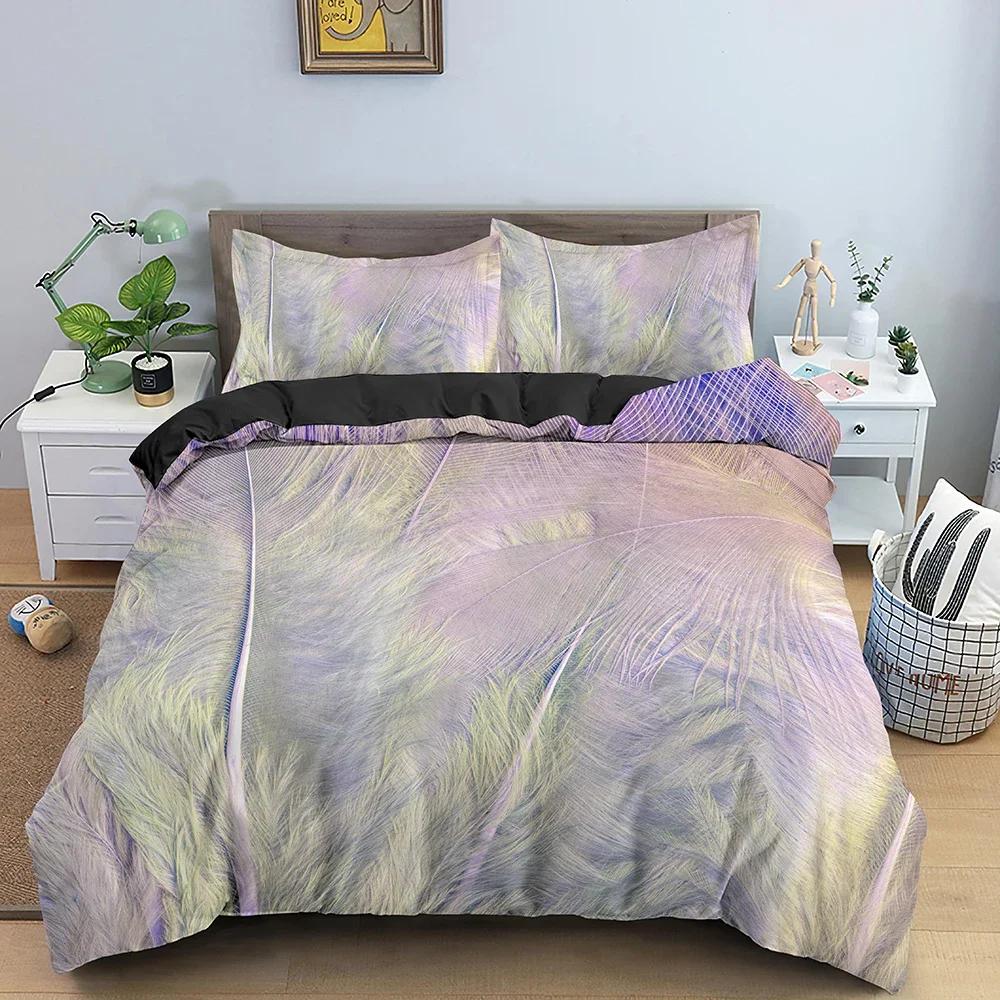 Feathers Pattern Comfortable Duvet Quilt Cover Pillowcase Bedding Set Children Bedroom Decoration Home Textile