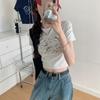 Women's Crew Neck Short Sleeve Crop T Shirt Slim Fit Cute Star Printed Casual Summer Cropped Blouse
