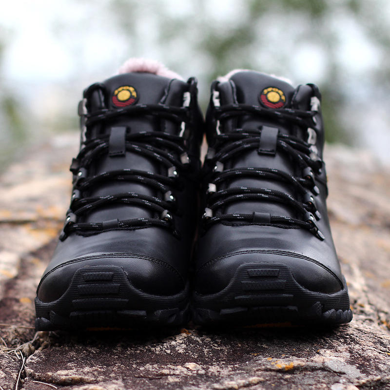Nadměrná velikost Podzimní a zimní Pánské outdoorové tenisky z pravé kůže Vysoké teplé boty s bavlněnou podšívkou a sametem Pánské protiskluzové pracovní boty