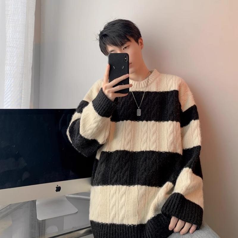 

Осень и зима новый мужской вязаный корейский свободный базовый свитер 2XL чёрный