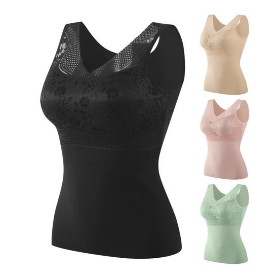 Thermal Tank Top for Women V Neck Sleeveless Camisole Top with Padded Bra Winter Warm Undershirt High Stretch Base Layer