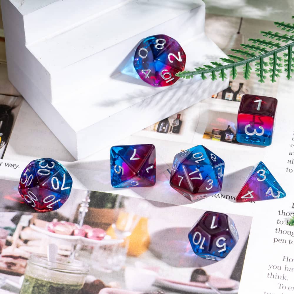 Cusdie Multilayer DND Dice Resin Glitter Die 7Pcs D4-D20 Multicolour Polyhedral Dice Set for D&D Tabletop Role Playing Games