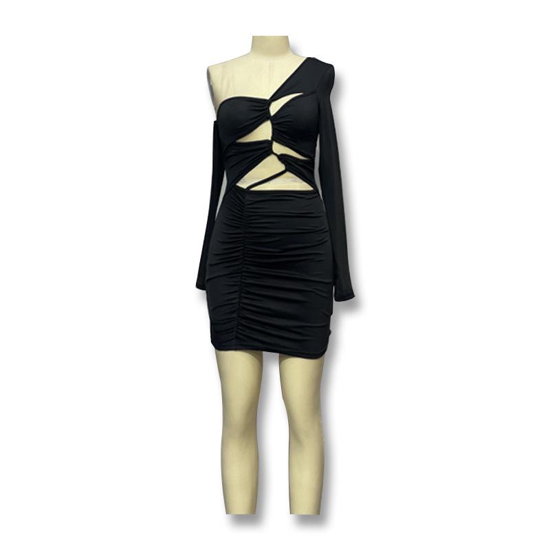 2022 European & American Style Sexy Long-Sleeve Drawstring Hollow Slim Dress