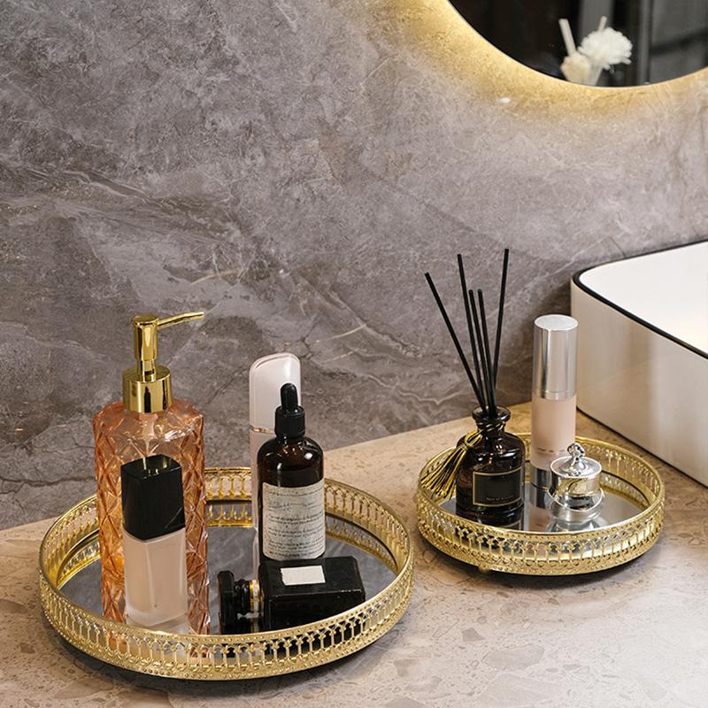 1PC Oglindă Ins Style Metal Decorat Home\t Organizator Scandinav Bijuterii Tavă Depozitare Desktop Lumină Lux