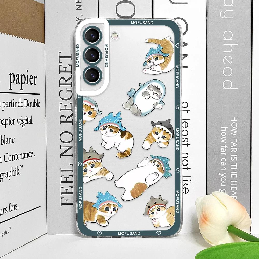 

Funny Cute Cartoon Shark Cat Phone Case for Samsung Galaxy S22 S21 S23 S24 S25 Ultra Plus FE Shockproof Soft Covers Clear Fundas SamsungS24 Ultra