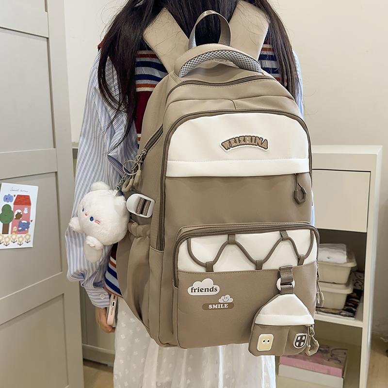 Student Schoolbag Women's Color Contrast Backpack Large Capacity Backpack with Coin Purse