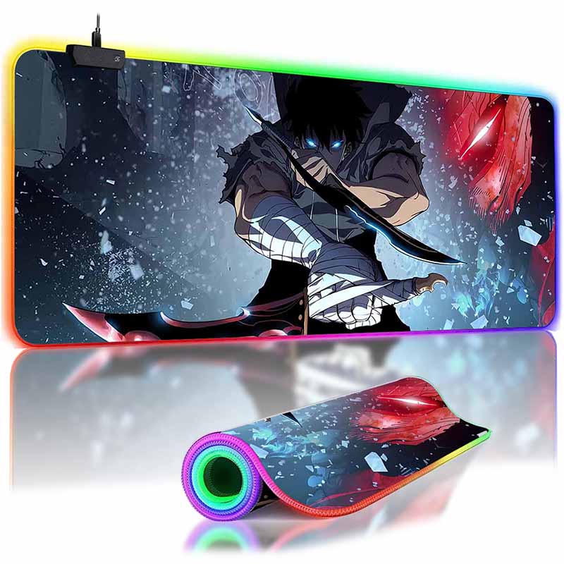 RGB Backlit Anime Solo Leveling Mouse Pad Cute Anime Grils Lager Gamer Accessories Overwatched Mouse Mat Non-Slip Keyboard Mat
