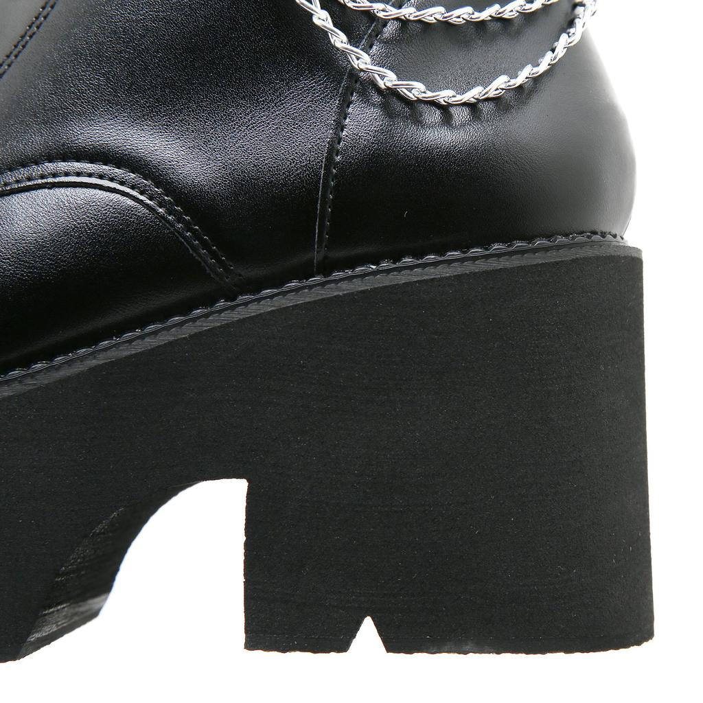 Gdgydh Modern Boots Woman Shoes Gothic Metal Decoration Black Boots Women Heel Sexy Chain Chunky Heel Platform Footwear Zipper