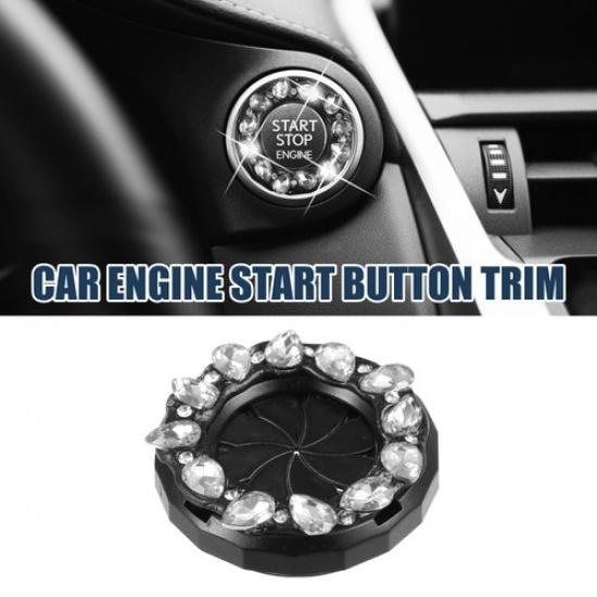 

Engine Button Cover Shiny Faux Crystal Rhinestone Key Ignition Knob Ring Black