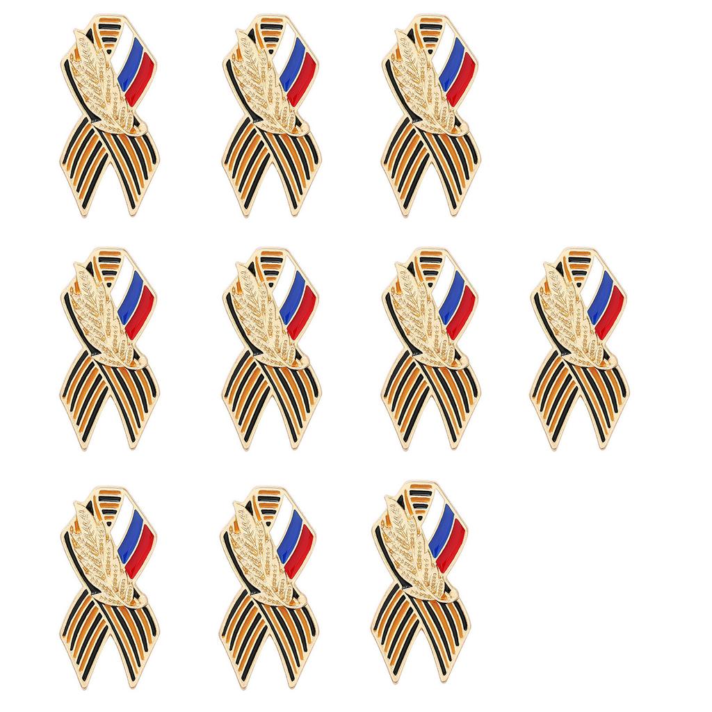 Set Of 10 Metal Emblems Brooche Pin With Wheat Strip Texture Vintage Badges For Enhancing Outfit of Formal Gatherings