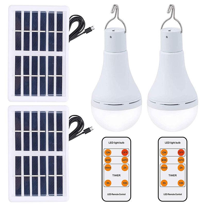 9W Solar USB Rechargeable Light Bulb with 3-Level Dimming, Timer, and Emergency Night Light